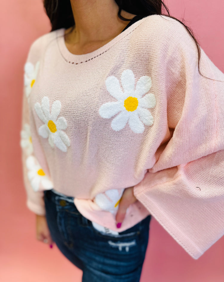 Flower Power Sweater - Light Pink