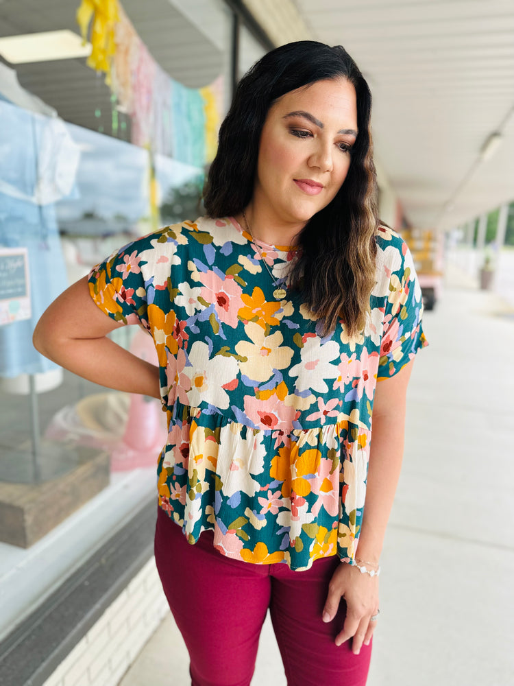 Gore Floral Top - Teal