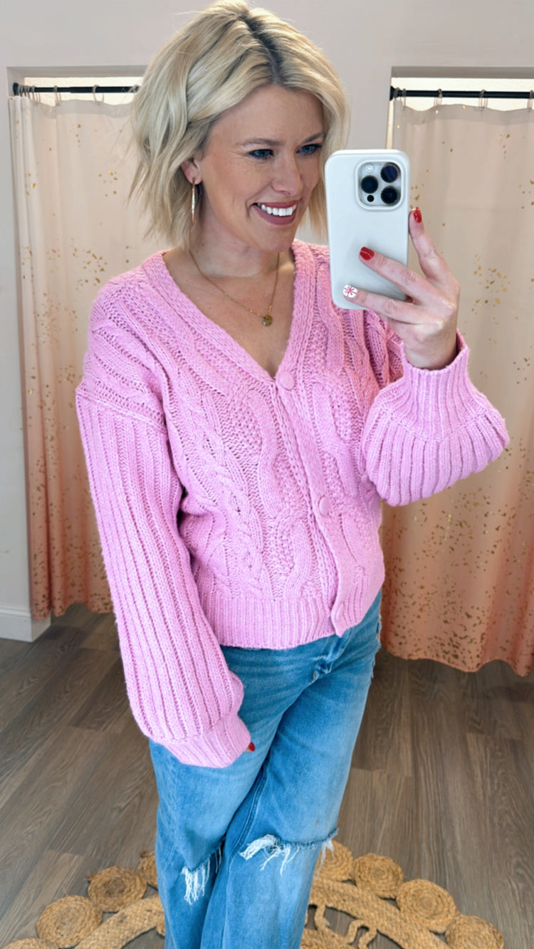 Cheers Cardigan Sweater - Pink