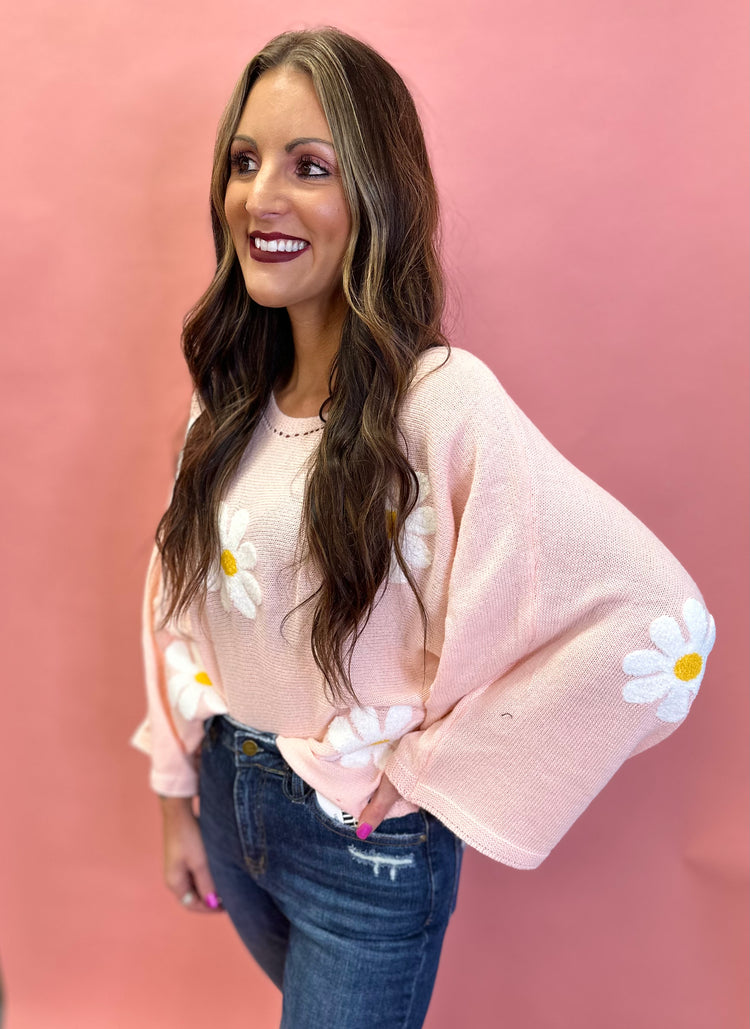 Flower Power Sweater - Light Pink