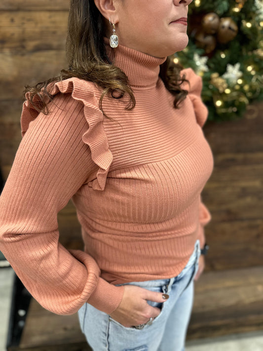 Riley Ruffle Sweater - Ginger