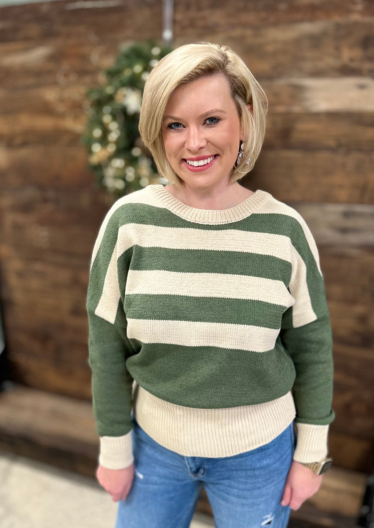 Cierra Striped Sweater - Olive