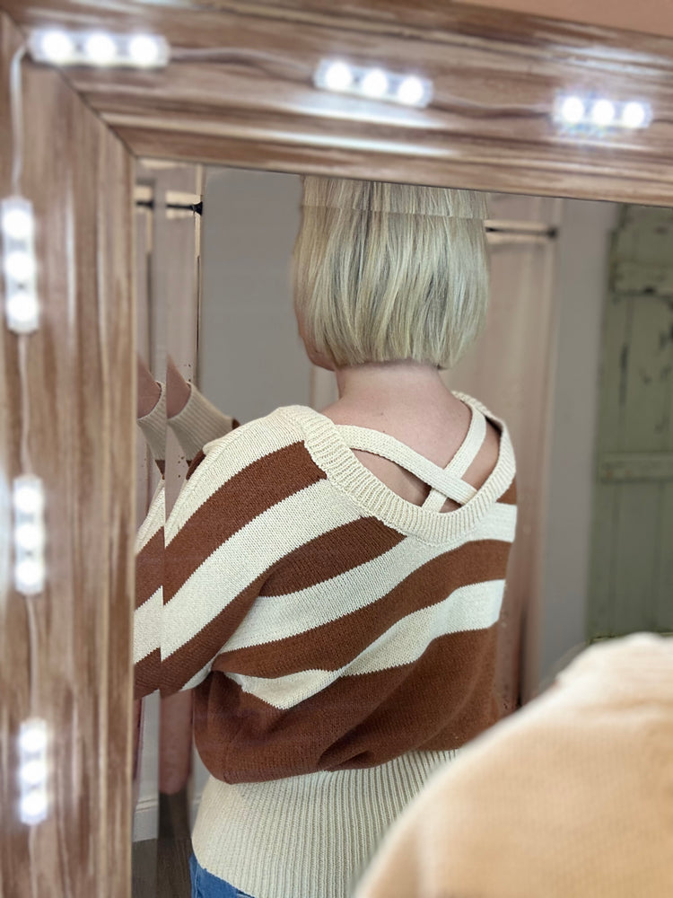 Cierra Striped Sweater -  Camel