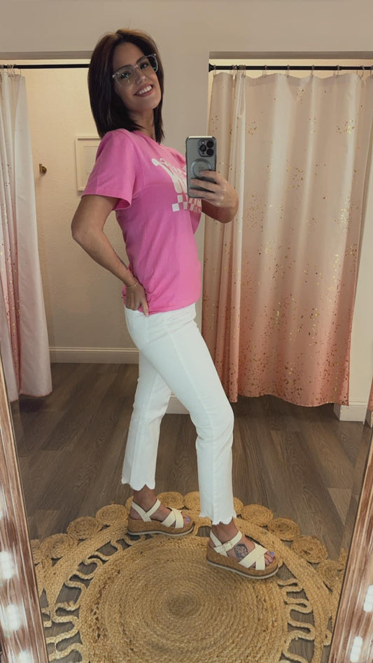 Scalloped White Jeans