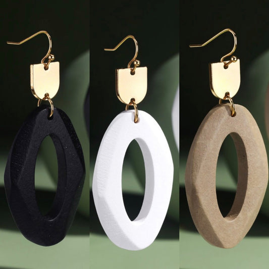 Painted Wooden Oval Earrings